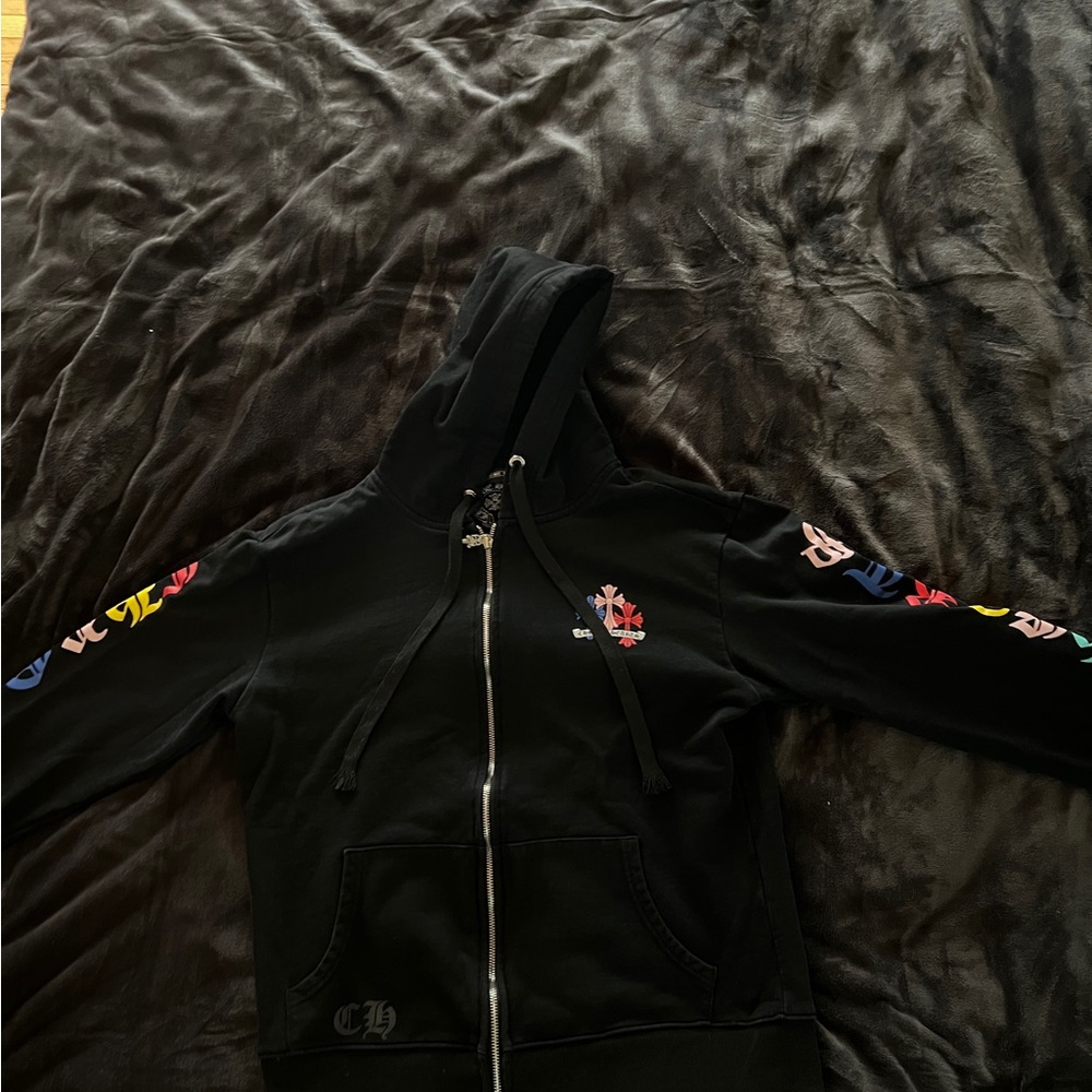 Black Hoodie with Colorful Sleeve Designs